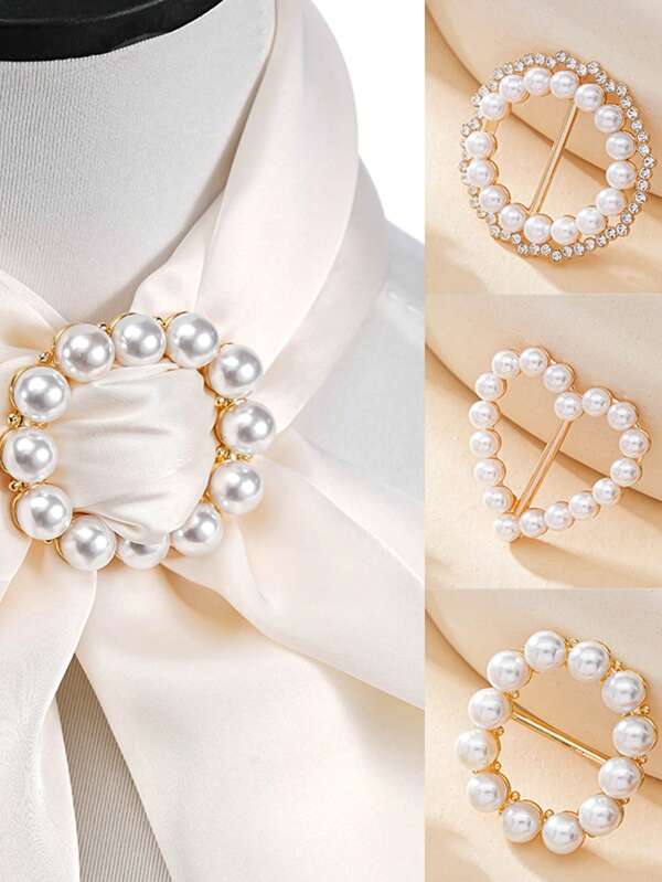 3 pièces Clips de foulard de taille en perle haut de gamme pour femmes, clips de foulard/châle en alliage de zinc polyvalent au design creux, convient pour les t-shirts, chemises, manteaux, toutes saisons