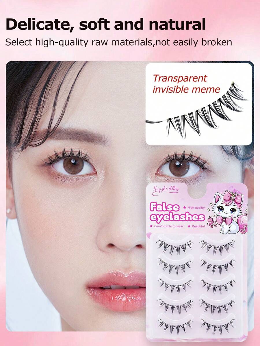 5 对动漫主题自然交叉假睫毛，睫毛延长，使睫毛更浓密、卷曲、蓬松、细腻，6 毫米/12 毫米长度，甜美大眼睛，适合派对、约会、化妆工具 - 尖尾漫畫款 - 查看 1