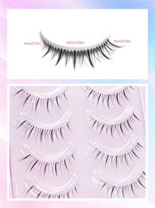 5 Pairs Natural Looking V-Shape Invisible Extra Fine False Eyelashes, Cartoon Design, 4mm/8mm Soft Fibers, Suitable For Everyday Makeup, Date, Wedding, Light Makeup