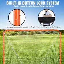Lacrosse Goal, Hockey And Lacrosse Goal Backstop With Extended Coverage, Lacrosse Net, Steel Frame Or  Fiberglass Backyard Lacrosse Training Equipment, Portable Lacrosse Goal With Carry Bag, Quick & Easy Setup Collegiate Goal, Perfect For Youth Adult Training, Orange - Steel, 6*6 Feet, Splicing - View 3