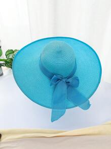 1 Pc Solid Color Casual Elegant Bohemian Straw Bow Wide Brim Round Top Sun Hat, UV Protection, Wind Proof, Decorative Strap, Fashionable, Versatile, Suitable For Commuting And Vacation, All Seasons - Round Straw Hat - View 17