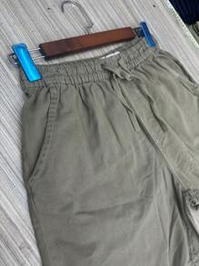 Men's Twill Shorts With Drawstring, Above-The-Knee Model - 綠色 - 查看 3
