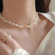 1 Stück pinker Perlen Anhänger Halskette - Französischer Hofstil - geeignet für täglichen Gebrauch von Frauen und Hochzeitspartys