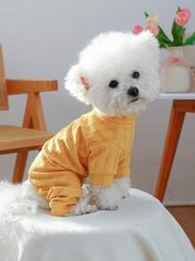 PETCIRCLE 1pc Pet Clothes For Small Dogs & Cats, Cute & Stylish Outfit For Puppy/Kitten, Solid Color Comfortable Warm Indoor Wear, Yellow