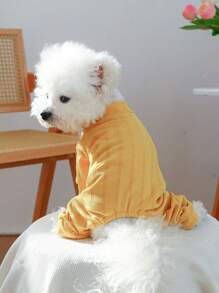 PETCIRCLE 1pc Pet Clothes For Small Dogs & Cats, Cute & Stylish Outfit For Puppy/Kitten, Solid Color Comfortable Warm Indoor Wear, Yellow