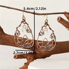 1 对波西米亚复古镂空水滴莲花吊坠耳环，时尚个性化派对珠宝礼物，适合女士 - 銅色 - 查看 4