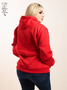 Sudadera Hoodie Para Mujer Casual y Linda De Moda Dama Juvenil Con Capucha y Cordon Central para Ajustar la Capucha y Bolsillo Delantero tipo Canguro con Hombros Caidos, Apta para todo de ocasion casual, Jardin o estar en Casa - Rojo - Ver 3
