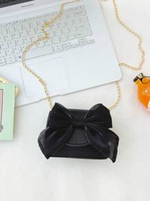 Bolso de hombro pequeño de unicolor con lazo, bolso diagonal mini con cadena, bolso de hombro pequeño de piel sintética, neceser accesorio