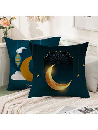 2 件斋月抱枕套，伊斯兰农历和灯笼设计枕套，装饰性现代枕套，适用于家居装饰，18 X 18 英寸（不含枕头）