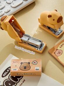 迷你水豚订书机 400 件 24/6 订书钉套装卡通设计便携式活页夹办公装订工具学校用品，返校礼物 - 彩色 - 查看 5