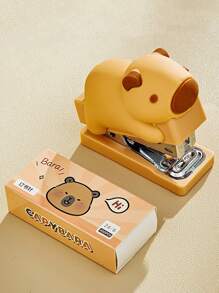 迷你水豚订书机 400 件 24/6 订书钉套装卡通设计便携式活页夹办公装订工具学校用品，返校礼物 - 彩色 - 查看 2