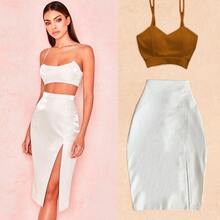 SJ WHITE White Skirt With Slit And Fitted Top