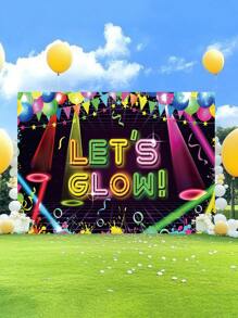 1 件霓虹灯 Let's Glow 摄影背景涂鸦气球旗帜灯光派对横幅 59.1 * 39.4/82.7 * 59.1 英寸新生儿生日室内户外照片背景 - 彩色 - 查看 7