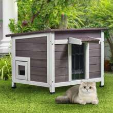 Outdoor Cat House Weatherproof,  Cat Shelter For Multiple Cats, Outdoor Wooden Cat Rabbit House With All-Round Foam Insulated, PVC Door Flaps And Open Roof - 24"L x 21"W x 18"H - 查看 9