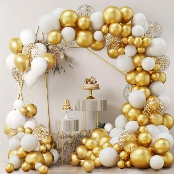25pcs/78pcs 10inch/12inch Gold Sequin, Metallic Gold, White Latex Balloons, Suitable For Wedding Ceremony, Wedding Decoration, Bedroom Decor, Birthday Balloons, Decorations, Bridal Shower, Birthday Party, Proposal Decor, Graduation Party, Friends Gathering, Romantic Date Setting