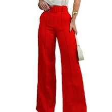 Pantalon mujer corte amplio cintura alta con cinturon elegante - Rojo - View 2