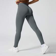 Women Impact Leggings Seamless Scrunch Butt Lifting Workout Leggings High Waisted Gym Yoga Pant - Grey - View 3