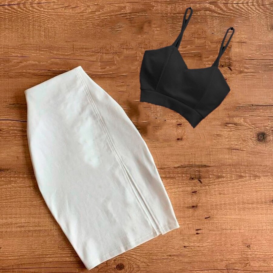 SJ WHITE White Skirt With Slit And Fitted Top