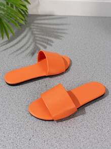 Sandalias planas con estilo naranja para mujer, cómodas sandalias abiertas, atuendos de primavera y verano - Naranja Quemada - Ver 5