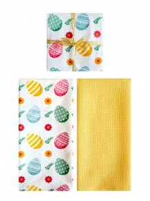 Zestaw kuchennych ręczników i serwetek z nadrukiem w kształcie jajek wielkanocnych, prostokątne ręczniki wielofunkcyjne do mycia naczyń, sprzątania, dekoracji stołu, rekwizytów fotograficznych