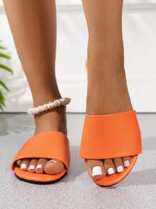 Sandalias planas con estilo naranja para mujer, cómodas sandalias abiertas, atuendos de primavera y verano - Naranja Quemada - Ver 2