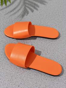Sandalias planas con estilo naranja para mujer, cómodas sandalias abiertas, atuendos de primavera y verano - Naranja Quemada - Ver 4