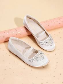 Girls Mary Jane Ballerina Flat Dress Shoes Flat Pearl Shoes - 米色 - 查看 2
