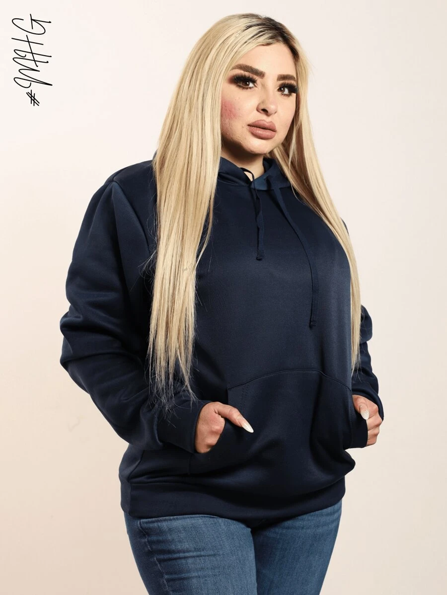 Sudadera Hoodie Para Mujer Casual y Linda De Moda Dama Juvenil Con Capucha y Cordon Central para Ajustar la Capucha y Bolsillo Delantero tipo Canguro con Hombros Caidos, Apta para todo de ocasion casual, Jardin o estar en Casa - Azul Marino - Ver 1