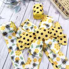 1 pièce/2 pièces Rubans de ressort à abeilles avec fil pour couronnes, arcs, emballage de cadeaux. Ruban à bourdons pour l'emballage de cadeaux, la décoration de fête d'anniversaire, les artisanat DIY. Ruban en toile de jute à pois jaune de 2,5 pouces avec bord fileté
