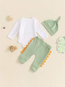Hi I'm New Here Newborn Outfit Baby Boy Going Home Hospital Clothes Letter Romper Pants Infant Clothing Set - White - View 3