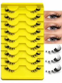 GROINNEYA 9 对假睫毛自然半睫毛猫眼透明带状睫毛蓬松纤细 3D 仿貂毛睫毛套装软条假睫毛