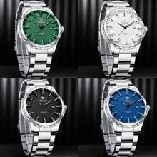 NARY 1pc Men's Watch Stainless Steel Luxury Large Dial Waterproof Date Sports Watch, Brand Original Luxury Waterproof Luminous Quartz Watch,New Style Male Clock 6151