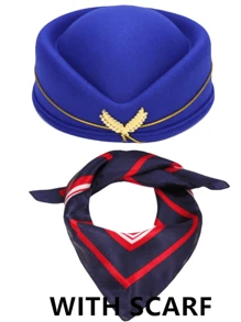 1Sets Stewardess Hat With Scarf (Some Style Without Scarf) Flight Attendant Cap Felt Pillbox Hats Air Hostess Retro Fedoras Cap Beret Hat Cosplay Costume Party Accessories For Women Lady Gift.