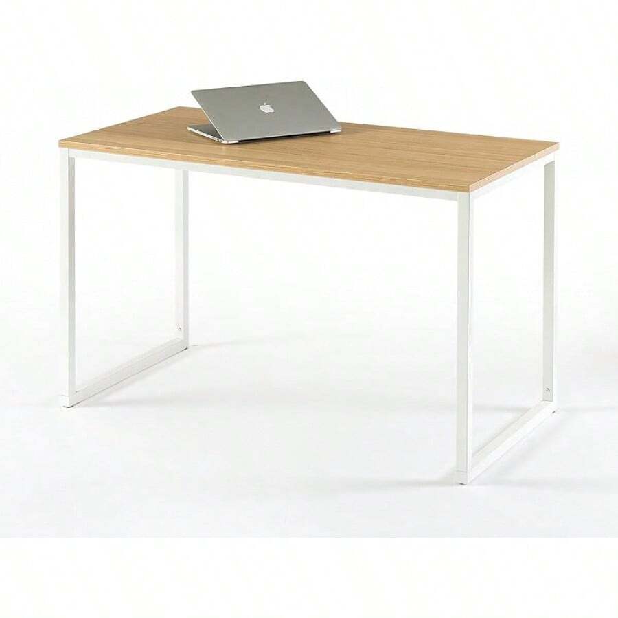 ZINUS Jennifer 55 Inch White Frame Desk, Computer Workstation, Office Desk, Dining Table, Easy Assembly, Natural - 白色鏡框和自然上衣 - 查看 1