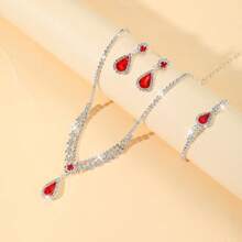 4 件简约泪珠形女士项链、耳环、手链首饰套装，适合婚礼、派对、节日和日常佩戴 - 同款多色 - 查看 5