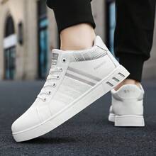 Men ZHENYUEZU Skate Shoes - Versatile Casual Sneakers, Mid-Top, Lace-Up, White With Red/Blue Stripe Details, Durable PU Upper And EVA Insole, Round Toe Design, Suitable For Casual Wear, Skate Shoes - màu đen - Xem 5