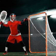 Lacrosse Goal, Hockey And Lacrosse Goal Backstop With Extended Coverage, Lacrosse Net, Steel Frame Or  Fiberglass Backyard Lacrosse Training Equipment, Portable Lacrosse Goal With Carry Bag, Quick & Easy Setup Collegiate Goal, Perfect For Youth Adult Training, Orange - Steel, 6*6 Feet, Splicing - View 9