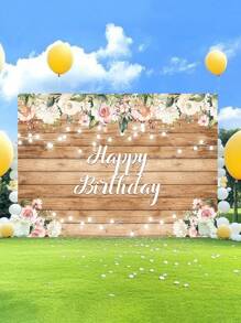 1 Stück Holzboden Blumen Glücklich Geburtstag Fotografie Hintergründe Aquarell Blumenparty Banner 150 x 100 cm/210 x 150 cm/230 x 180 cm, Innen- und Außenbereich Neugeborenen Foto Hintergrund