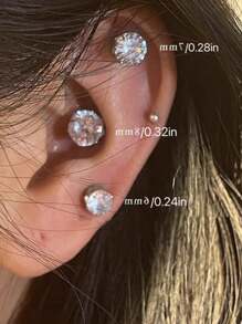 3 件时尚简约磁性耳钉，耳垂磁铁耳环适合女性在任何场合佩戴 - 銀色 - 查看 6