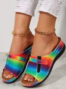 Women's Summer Flat Slip-On Beach Sandals, Outdoor Matching Casual Slippers, Plus Size Flat Sandals