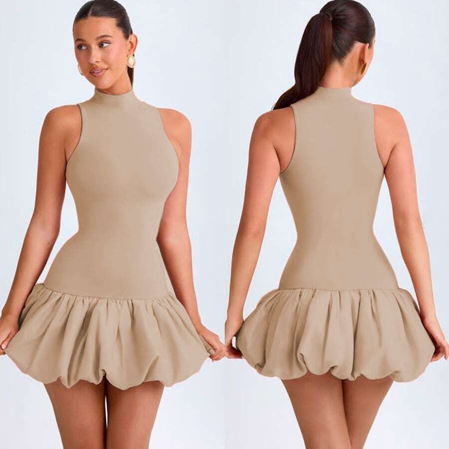 SLEEVELESS BALLOON DRESS - Beige - View 1