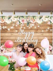 1 Stück Holzboden Blumen Glücklich Geburtstag Fotografie Hintergründe Aquarell Blumenparty Banner 150 x 100 cm/210 x 150 cm/230 x 180 cm, Innen- und Außenbereich Neugeborenen Foto Hintergrund