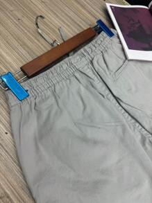 Men's Twill Shorts With Drawstring, Above-The-Knee Model - Xám - Xem 2