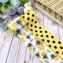 1 pièce/2 pièces Rubans de ressort à abeilles avec fil pour couronnes, arcs, emballage de cadeaux. Ruban à bourdons pour l'emballage de cadeaux, la décoration de fête d'anniversaire, les artisanat DIY. Ruban en toile de jute à pois jaune de 2,5 pouces avec bord fileté