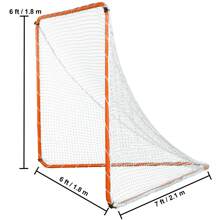 Lacrosse Goal, Hockey And Lacrosse Goal Backstop With Extended Coverage, Lacrosse Net, Steel Frame Or  Fiberglass Backyard Lacrosse Training Equipment, Portable Lacrosse Goal With Carry Bag, Quick & Easy Setup Collegiate Goal, Perfect For Youth Adult Training, Orange - Steel, 6*6 Feet, Splicing - View 10