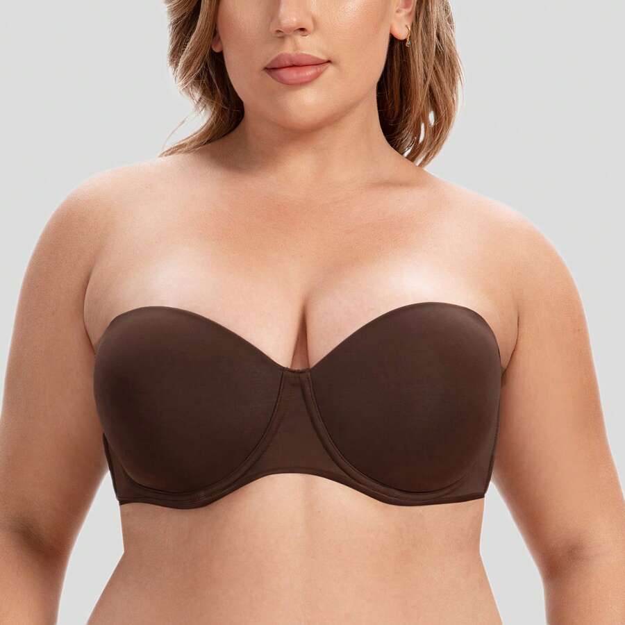 MELENECA Women's Strapless Bra For Large Bust Back Smoothing Plus Size With Underwire - Cà phê nâu - Xem 1