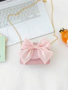 Bolso de hombro pequeño de unicolor con lazo, bolso diagonal mini con cadena, bolso de hombro pequeño de piel sintética, neceser accesorio