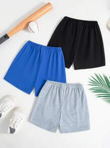 3pcs/Set Boys Casual Shorts, Letter & Print Pattern Elastic Waist Knit Shorts, For Summer Outings - Multicolor - View 2