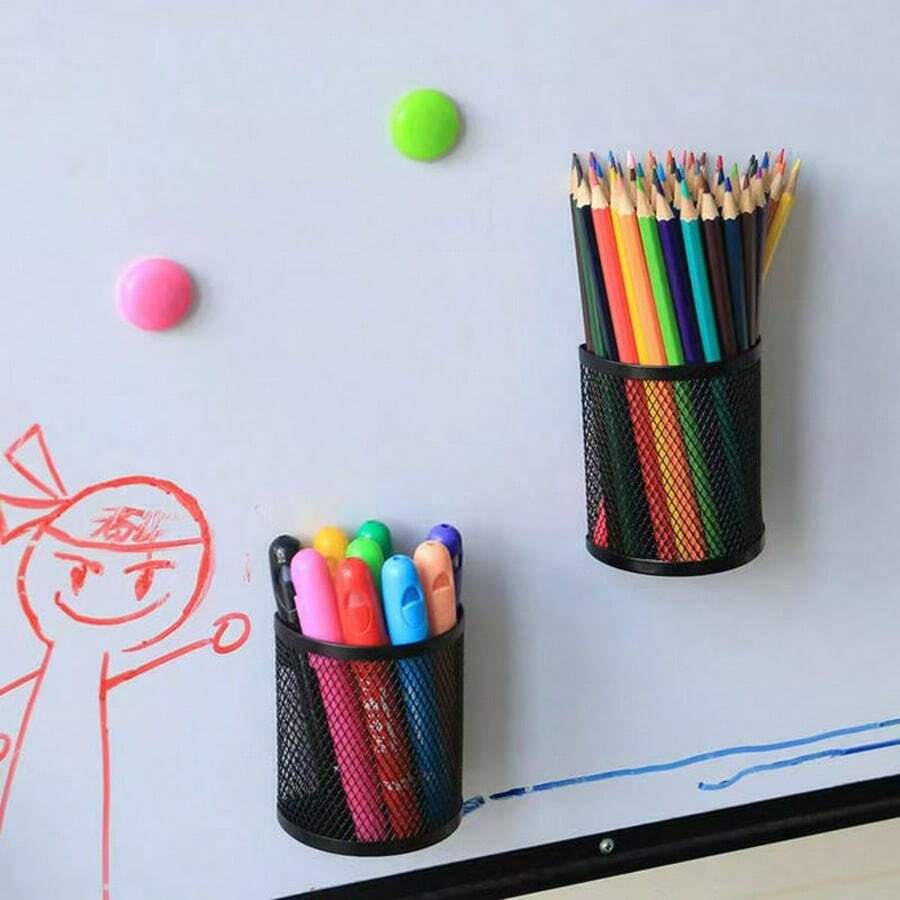 1pc Semi-Circle Magnetic Pen Holder Metal Mesh Pen Holder