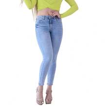 Solid Slant Pocket Skinny Jeans - Blue - View 1